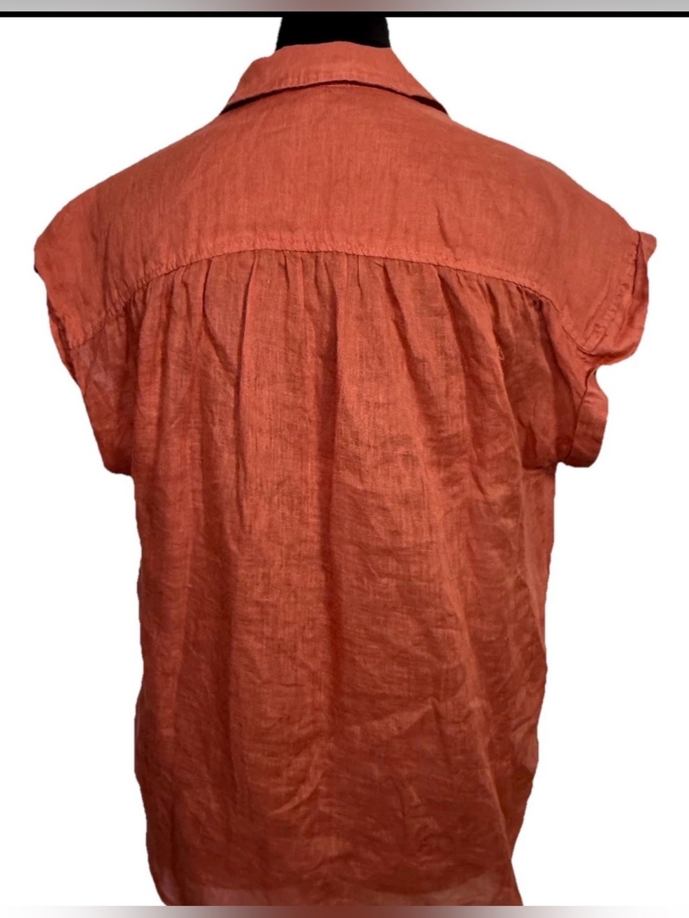 Bella Dahl Rust Linen Button Up Blouse Small Coastal Resort Quiet Luxury Top - Picture 3 of 10